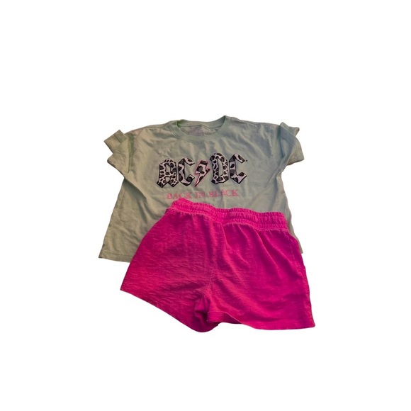 Girls Size 5T BOGO Summer outfit sale! AC/DC Top & Hot Pink size 5 T Shorts - Picture 1 of 6
